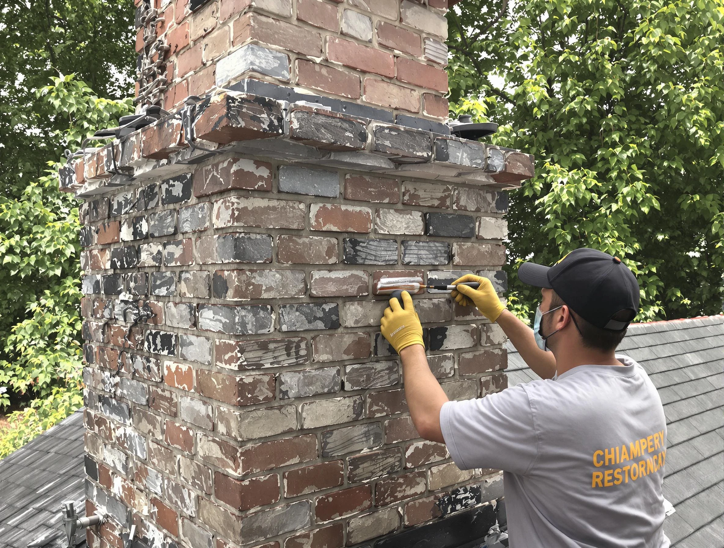 In-progress chimney restoration by North Plainfield Chimney Sweep in North Plainfield, NJ